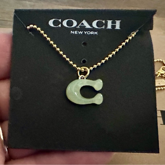 Coach Translucent Jade Green “C” Pendant 18k/.925 Necklace - Picture 4 of 9